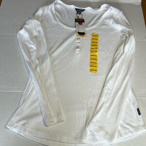 NWT! Eddie Bauer Women's Soft Ribbed Long Sleeve Scoop Snap Henley - White Med.
